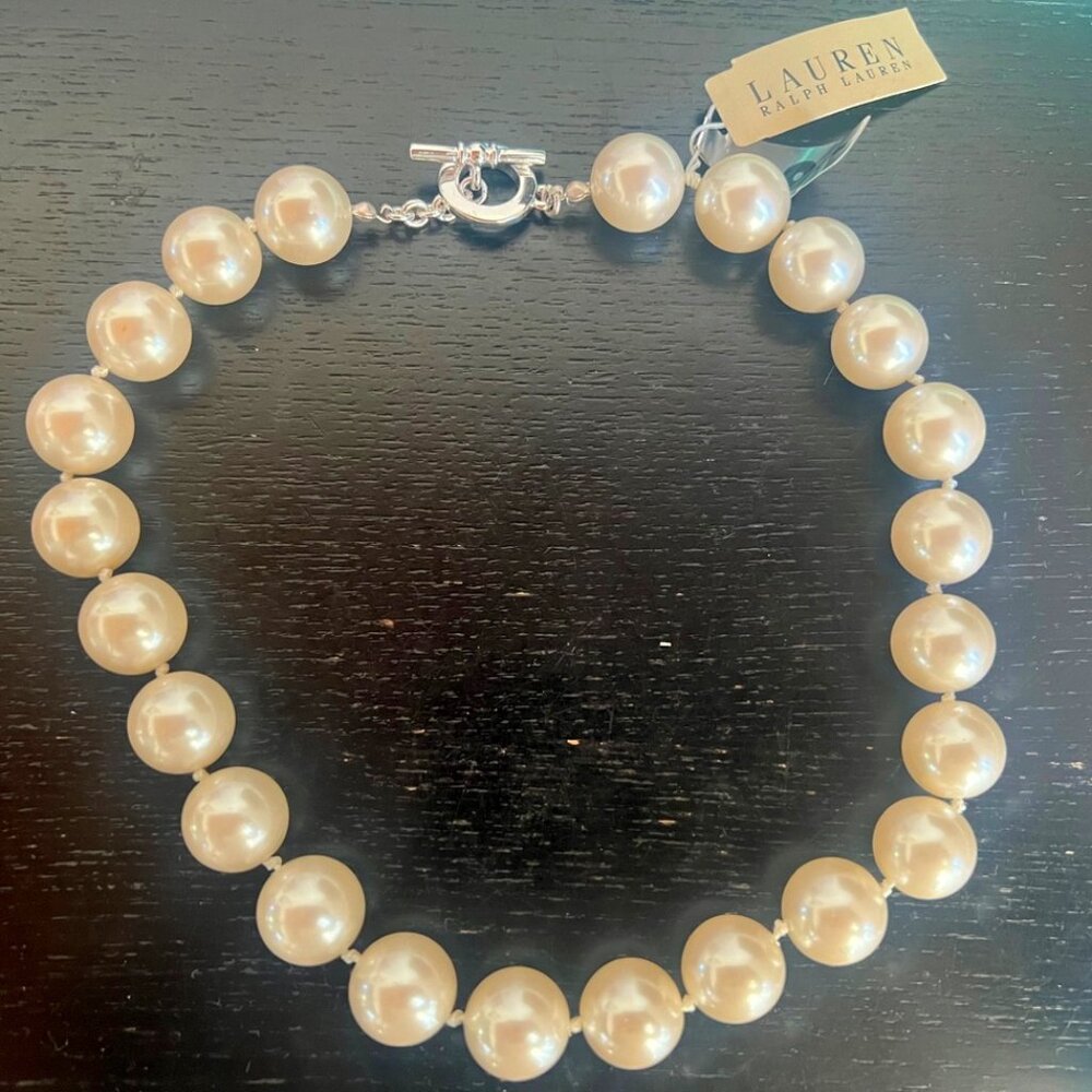 Lauren Ralph Lauren NWT Glass Pearl 12mm Toggle Closure Necklace